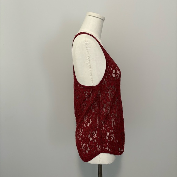 Aritzia Wilfred Dark Red Sheer Lace Tank Top - Picture 5 of 10